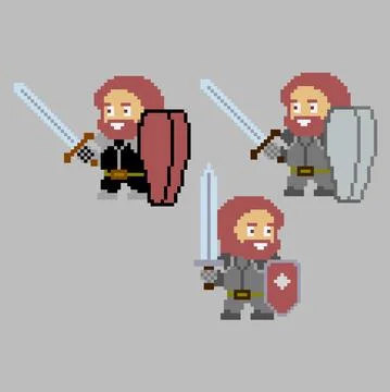 Set of pixel characters in art style Stock Illustration