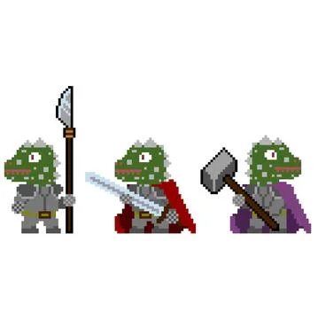 Set of pixel characters in art style Stock Illustration