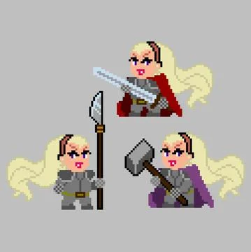 Set of pixel characters in art style Stock Illustration