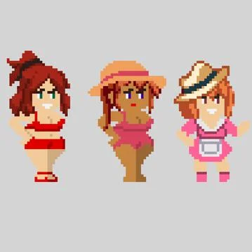 Set of pixel characters in art style Stock Illustration