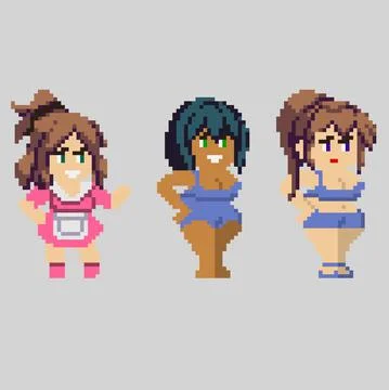 Set of pixel characters in art style Stock Illustration