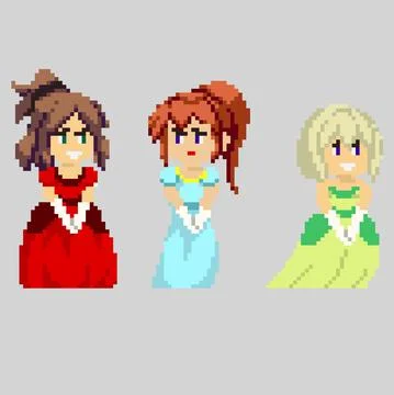 Set of pixel characters in art style Stock Illustration