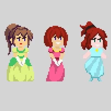 Set of pixel characters in art style Stock Illustration