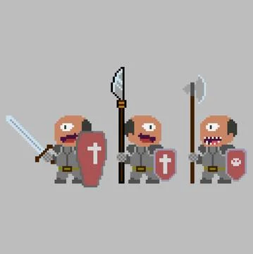Set of pixel characters in art style Stock Illustration