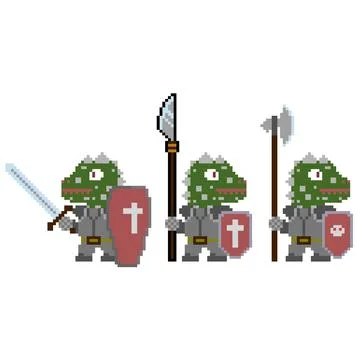 Set of pixel characters in art style Illustrazione stock