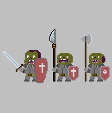 Set of pixel characters in art style Stock Illustration