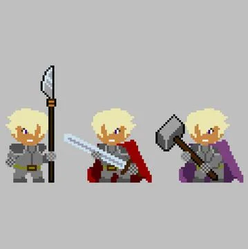 Set of pixel characters in art style Illustrazione stock