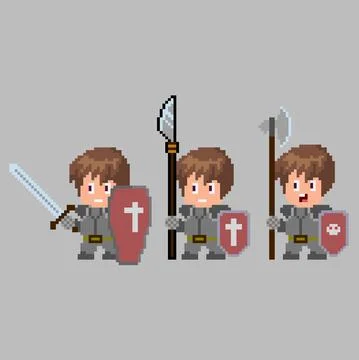Set of pixel characters in art style Stock Illustration