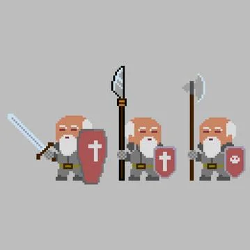 Set of pixel characters in art style Stock Illustration