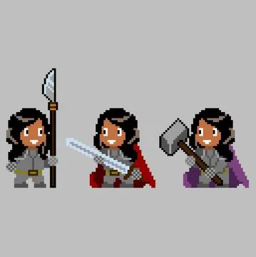 Set of pixel characters in art style Stock Illustration