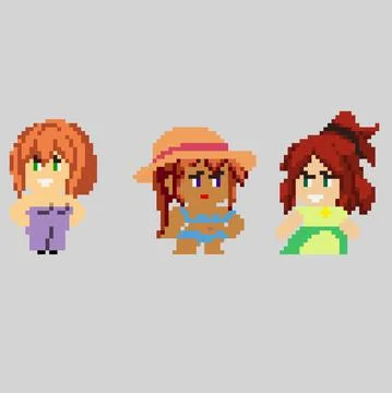 Set of pixel characters in art style Stock Illustration