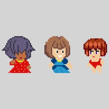 Set of pixel characters in art style Stock Illustration