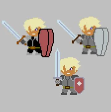 Set of pixel characters in art style Stock Illustration