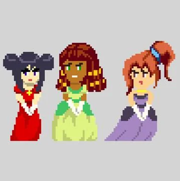 Set of pixel characters in art style Stock Illustration