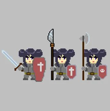 Set of pixel characters in art style Stock Illustration