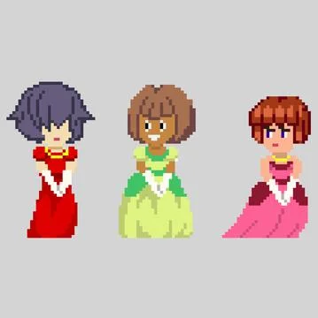 Set of pixel characters in art style Stock Illustration