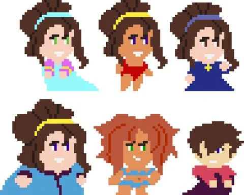 Set of pixel characters in art style Stock Illustration