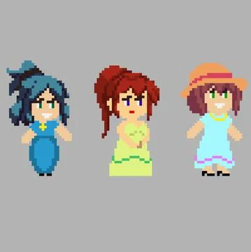 Set of pixel characters in art style Stock Illustration