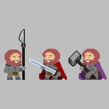 Set of pixel characters in art style Stock Illustration