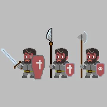 Set of pixel characters in art style Stock Illustration