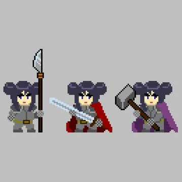 Set of pixel characters in art style Stock Illustration