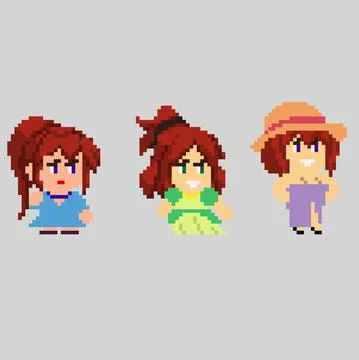 Set of pixel characters in art style Stock Illustration