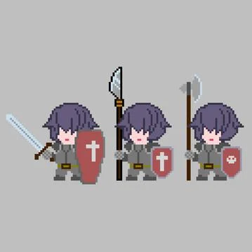Set of pixel characters in art style Stock Illustration