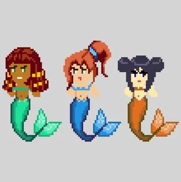 Set of pixel characters in art style Stock Illustration