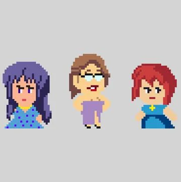 Set of pixel characters in art style Stock Illustration