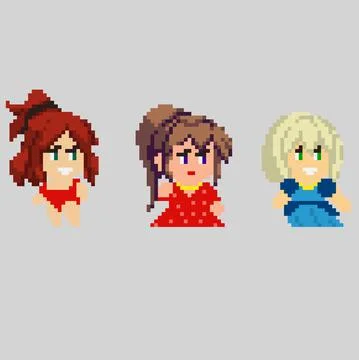 Set of pixel characters in art style Stock Illustration