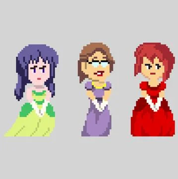 Set of pixel characters in art style Stock Illustration