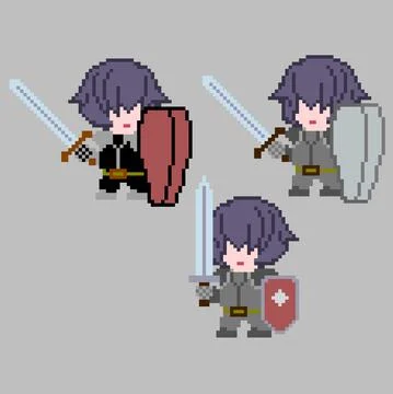 Set of pixel characters in art style Stock Illustration