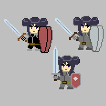 Set of pixel characters in art style Stock Illustration
