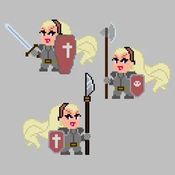 Set of pixel characters in art style Stock Illustration