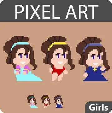 Set of pixel characters in art style Illustrazione stock