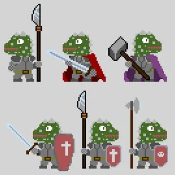 Set of pixel characters in art style Stock Illustration