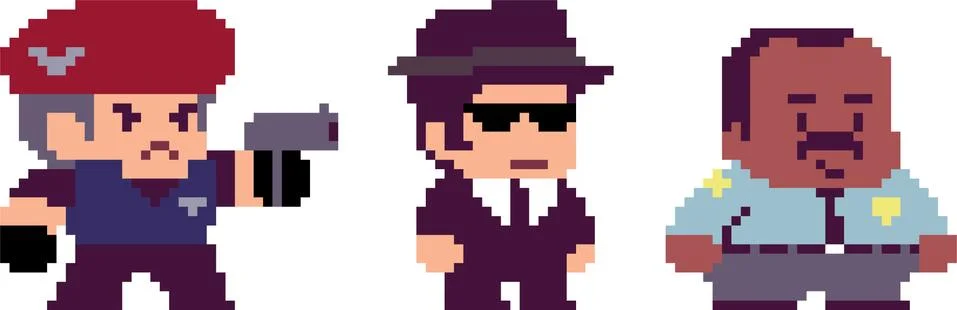 Set of pixel characters Stock Illustration