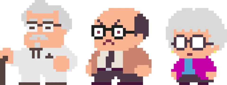 Set of pixel characters Stock Illustration