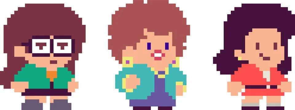 Set of pixel characters Stock Illustration