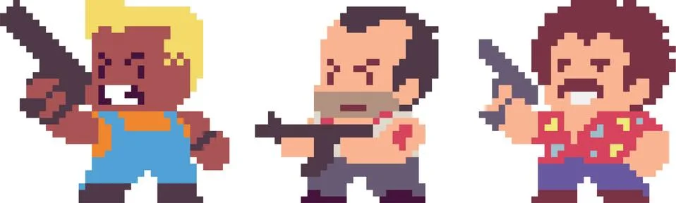 Set of pixel characters Stock Illustration