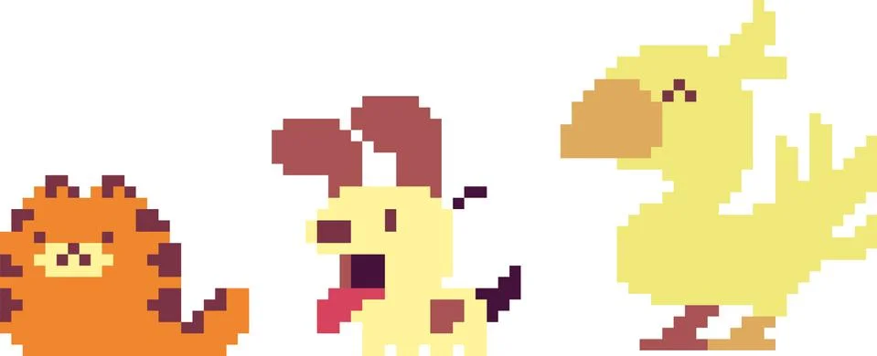 Set of pixel characters Illustrazione stock