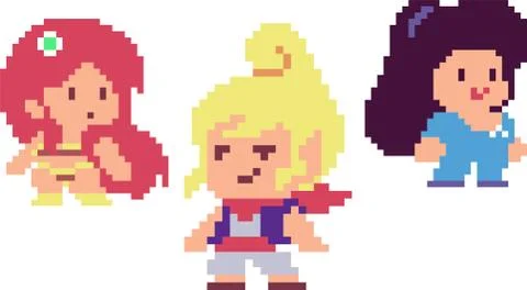 Set of pixel characters Stock Illustration