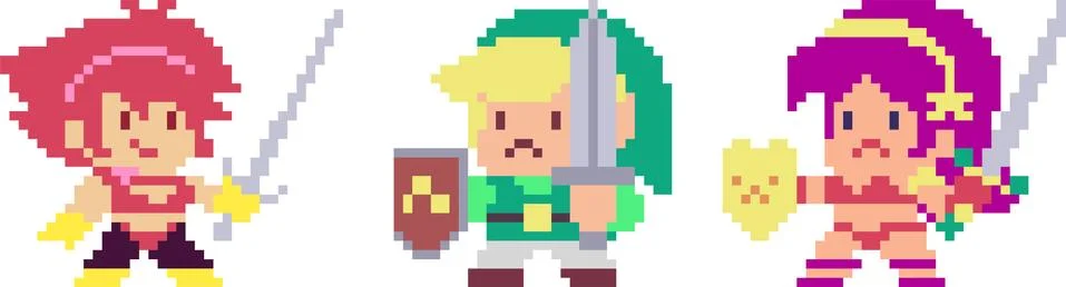 Set of pixel characters Stock Illustration