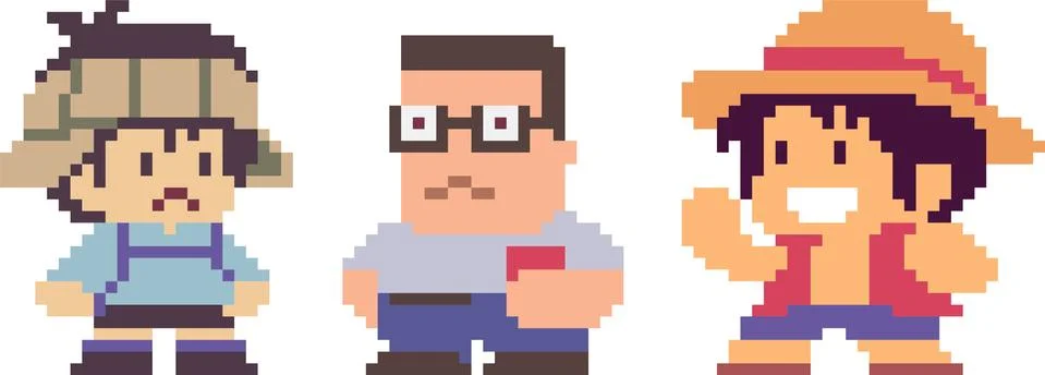 Set of pixel characters Stock Illustration