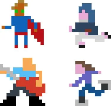 Set of pixel characters Stock Illustration