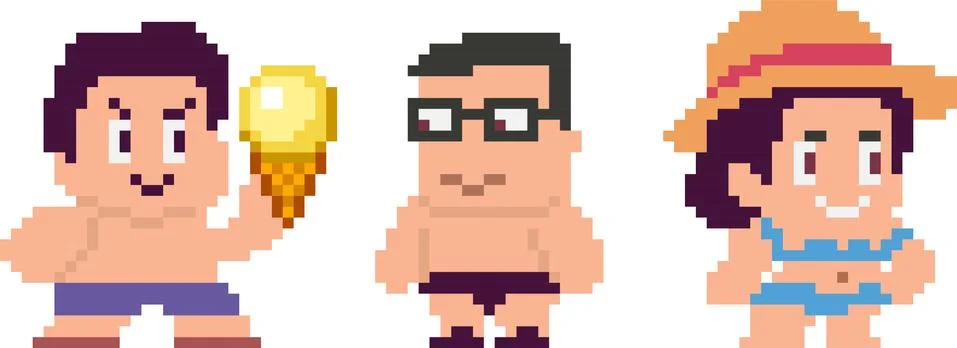 Set of pixel characters Stock Illustration