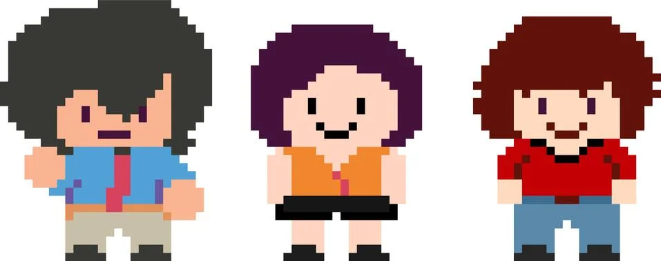 Set of pixel characters Stock Illustration