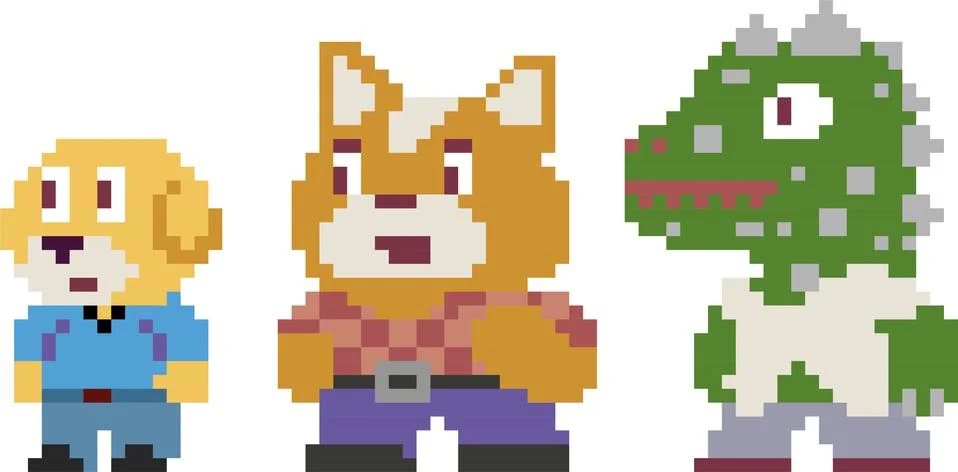 Set of pixel characters Stock Illustration