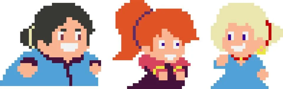 Set of pixel characters Stock Illustration