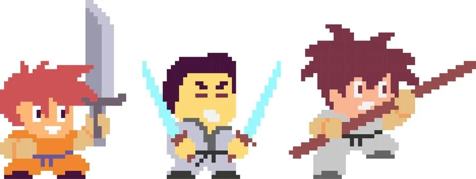 Set of pixel characters Stock Illustration